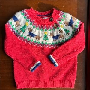 Baby Holiday Fair Isle Knit Sweater with Dachshund Motif